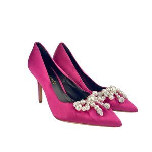 Kate Spade Pink Satin Pumps with Pearl and Crystal Bow on the Toe